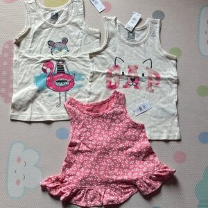 NWT GAP Kids' Cream Graphic and Pink Floral Tank Tops Trio